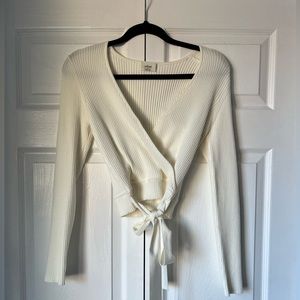 Aritzia Wilfred - “All Tied Up” Long Sleeve, Ribbed Knit Sweater in White